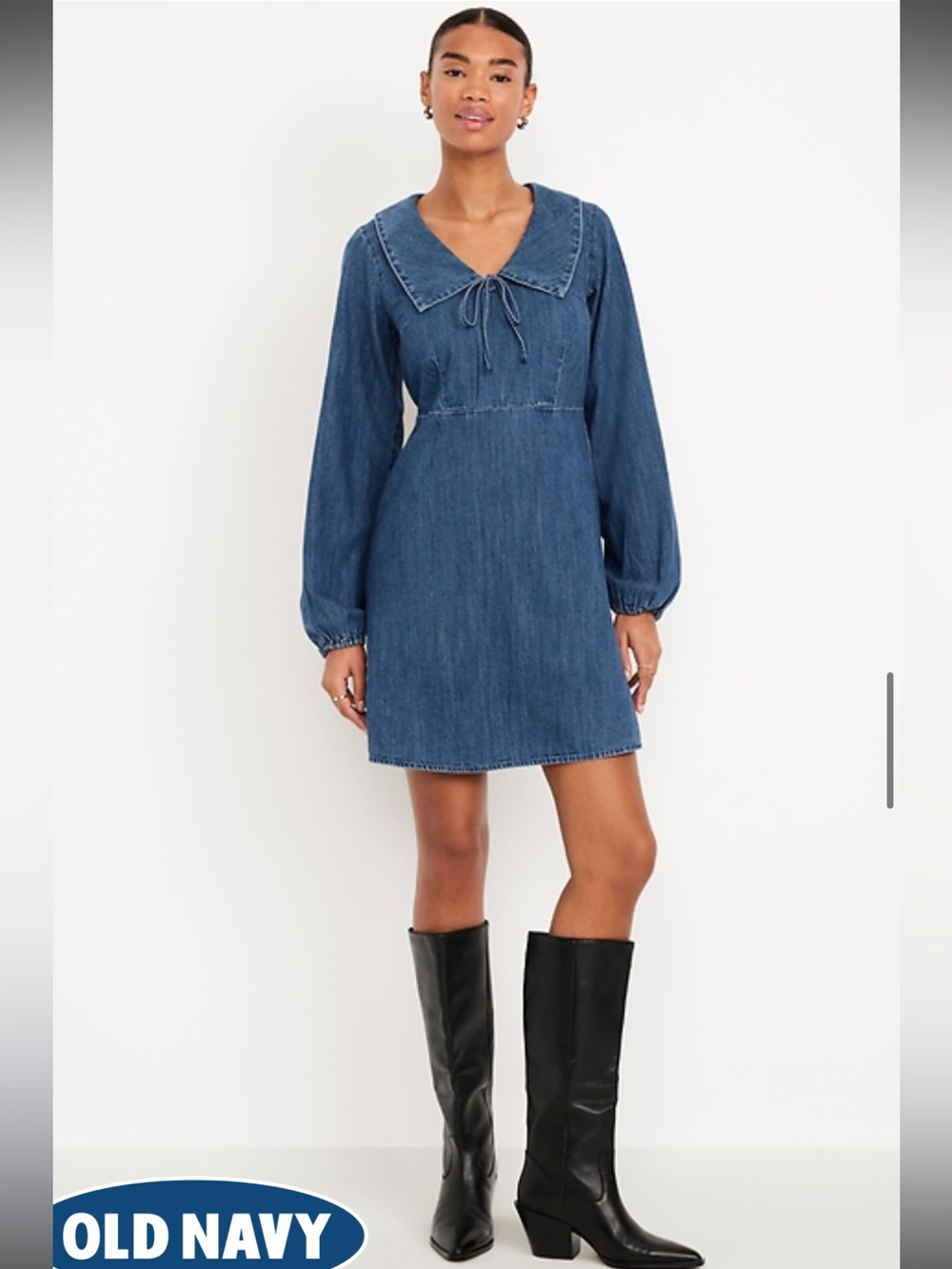 NWOT Old Navy Long-Sleeve Fit & Flare Collared Jean Mini Dress